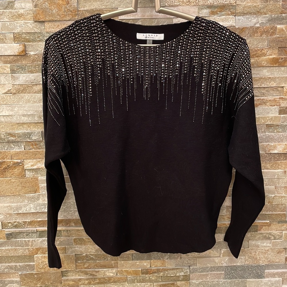 Long sleeve black rhinestone sweater